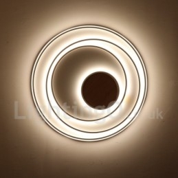 Plafonnier ultra-fin en bois à anneaux blancs à intensité variable, utilisable également comme applique murale