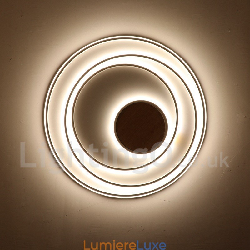 Plafonnier ultra-fin en bois à anneaux blancs à intensité variable, utilisable également comme applique murale