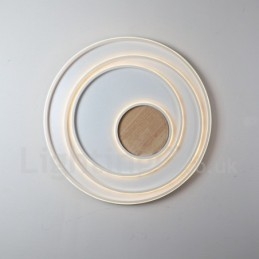 Plafonnier ultra-fin en bois à anneaux blancs à intensité variable, utilisable également comme applique murale
