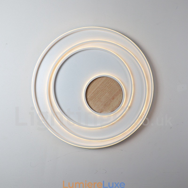 Plafonnier ultra-fin en bois à anneaux blancs à intensité variable, utilisable également comme applique murale