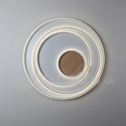Plafonnier ultra-fin en bois à anneaux blancs à intensité variable, utilisable également comme applique murale