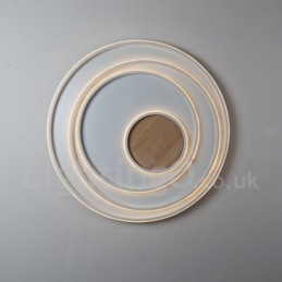 Plafonnier ultra-fin en bois à anneaux blancs à intensité variable, utilisable également comme applique murale