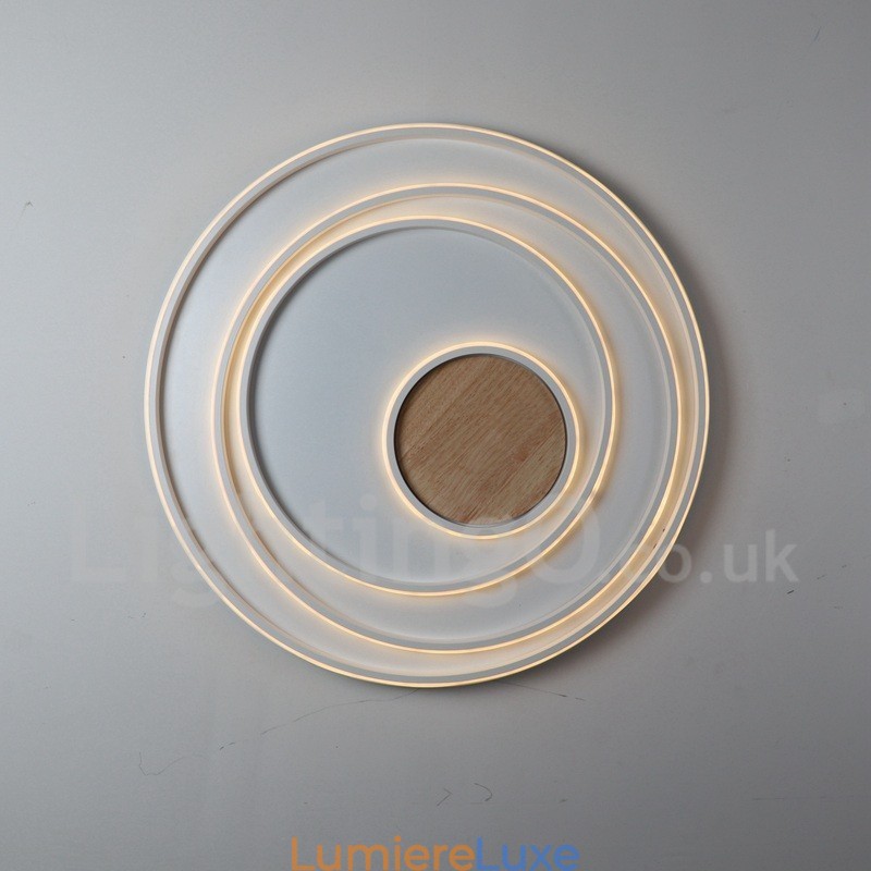 Plafonnier ultra-fin en bois à anneaux blancs à intensité variable, utilisable également comme applique murale