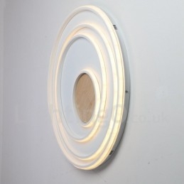 Plafonnier ultra-fin en bois à anneaux blancs à intensité variable, utilisable également comme applique murale
