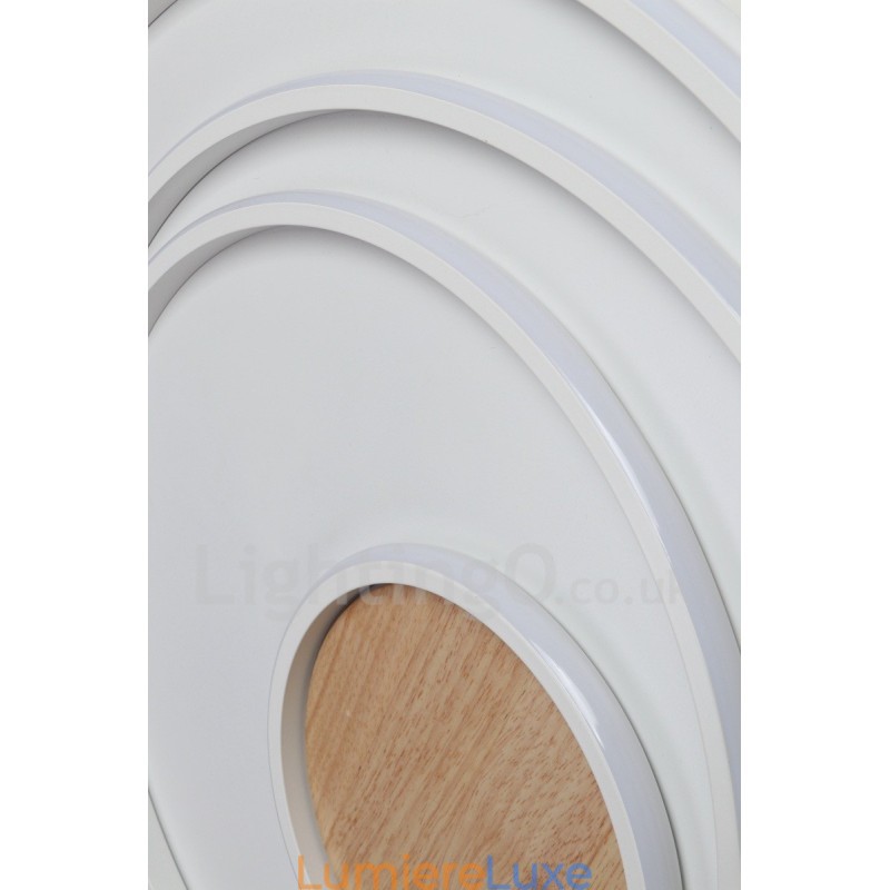 Plafonnier ultra-fin en bois à anneaux blancs à intensité variable, utilisable également comme applique murale