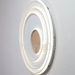 Plafonnier ultra-fin en bois à anneaux blancs à intensité variable, utilisable également comme applique murale