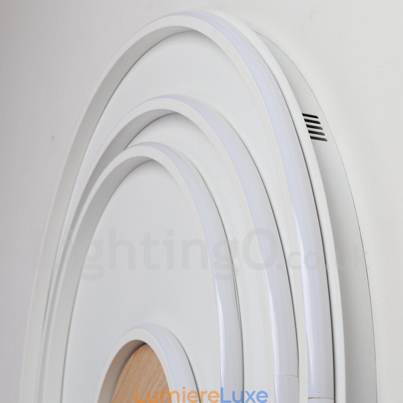Plafonnier ultra-fin en bois à anneaux blancs à intensité variable, utilisable également comme applique murale
