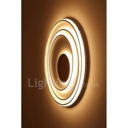 Plafonnier ultra-fin en bois à anneaux blancs à intensité variable, utilisable également comme applique murale