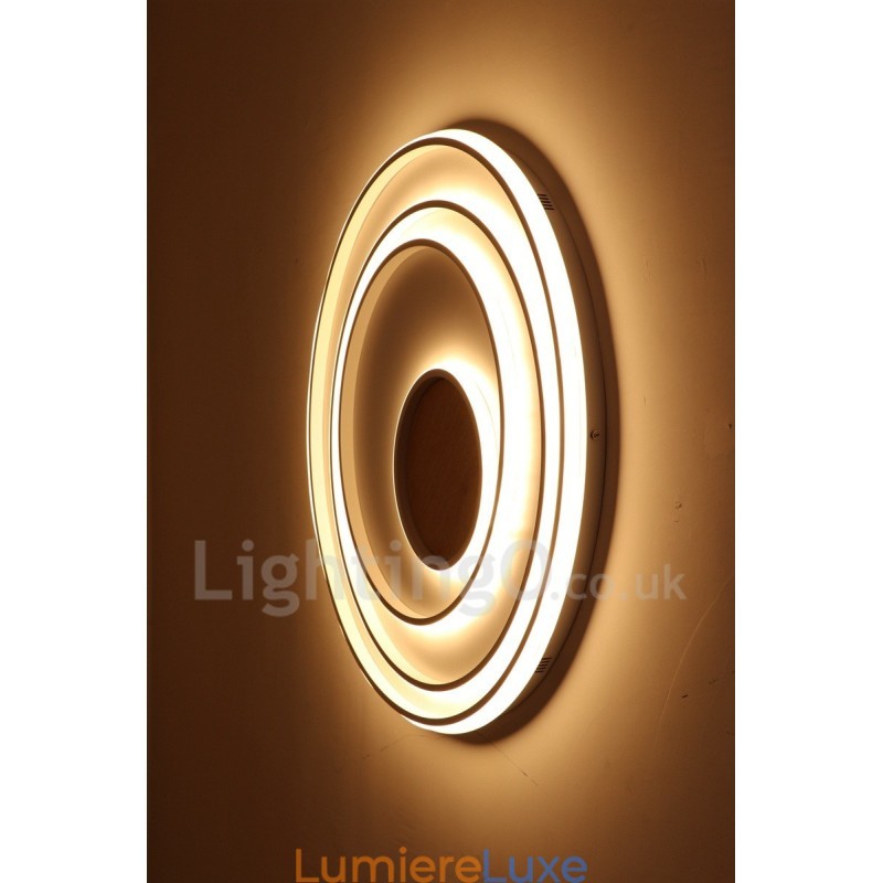 Plafonnier ultra-fin en bois à anneaux blancs à intensité variable, utilisable également comme applique murale