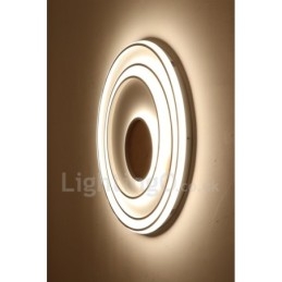 Plafonnier ultra-fin en bois à anneaux blancs à intensité variable, utilisable également comme applique murale