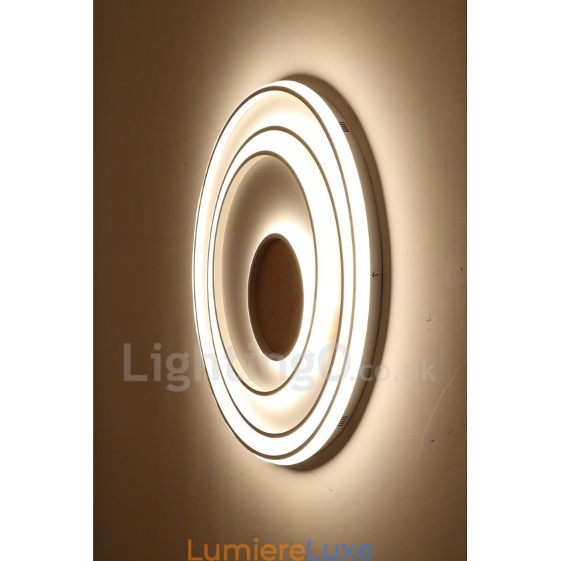 Plafonnier ultra-fin en bois à anneaux blancs à intensité variable, utilisable également comme applique murale