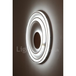 Plafonnier ultra-fin en bois à anneaux blancs à intensité variable, utilisable également comme applique murale