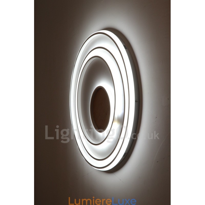 Plafonnier ultra-fin en bois à anneaux blancs à intensité variable, utilisable également comme applique murale