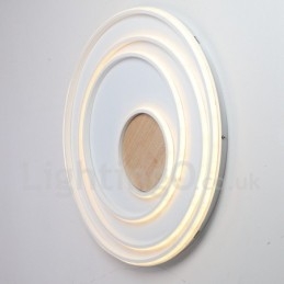 Plafonnier ultra-fin en bois à anneaux blancs à intensité variable, utilisable également comme applique murale
