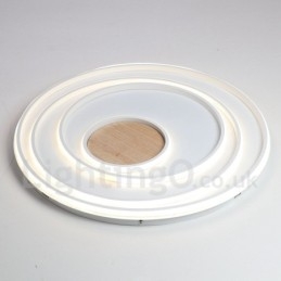 Plafonnier ultra-fin en bois à anneaux blancs à intensité variable, utilisable également comme applique murale