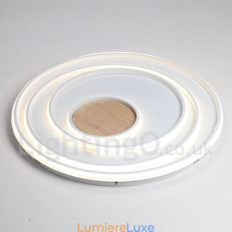 Plafonnier ultra-fin en bois à anneaux blancs à intensité variable, utilisable également comme applique murale