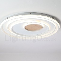 Plafonnier ultra-fin en bois à anneaux blancs à intensité variable, utilisable également comme applique murale