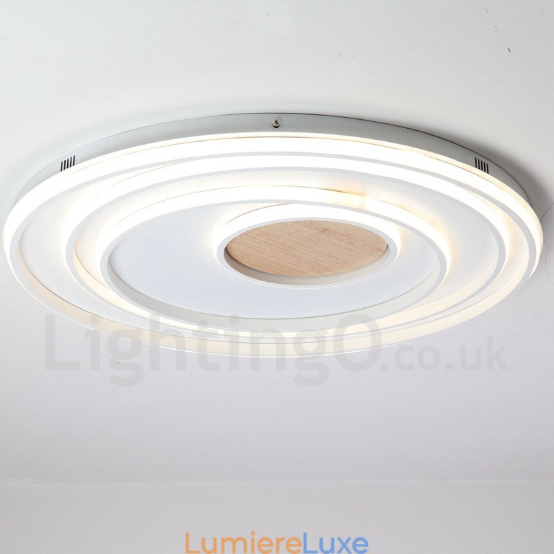 Plafonnier ultra-fin en bois à anneaux blancs à intensité variable, utilisable également comme applique murale