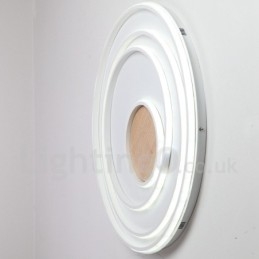 Plafonnier ultra-fin en bois à anneaux blancs à intensité variable, utilisable également comme applique murale