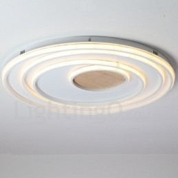 Plafonnier ultra-fin en bois à anneaux blancs à intensité variable, utilisable également comme applique murale