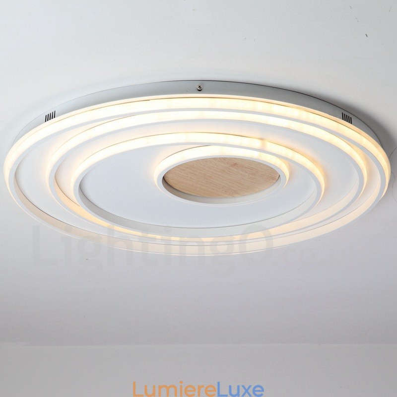 Plafonnier ultra-fin en bois à anneaux blancs à intensité variable, utilisable également comme applique murale