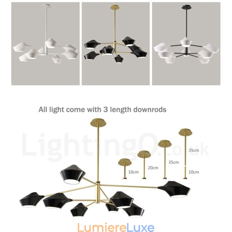 Lustre contemporain moderne en forme de tuyau avec abat-jour en acrylique blanc et noir