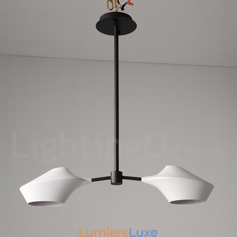 Lustre contemporain moderne en forme de tuyau avec abat-jour en acrylique blanc et noir