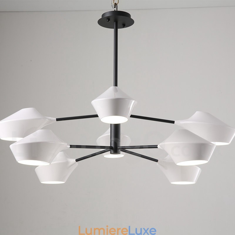 Lustre contemporain moderne en forme de tuyau avec abat-jour en acrylique blanc et noir