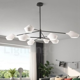 Lustre contemporain moderne en forme de tuyau avec abat-jour en acrylique blanc et noir