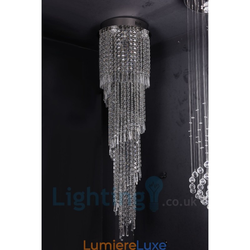 Plafonnier rond en cristal K9 moderne à encastrer, composé de 4 ampoules GU10 et 8 ampoules G4, longueur 150 cm