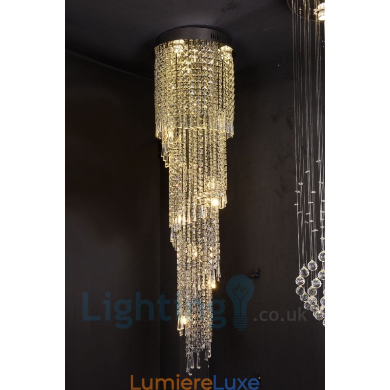 Plafonnier rond en cristal K9 moderne à encastrer, composé de 4 ampoules GU10 et 8 ampoules G4, longueur 150 cm