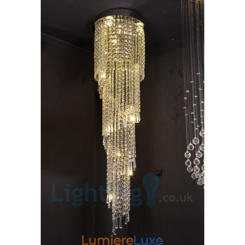 Plafonnier rond en cristal K9 moderne à encastrer, composé de 4 ampoules GU10 et 8 ampoules G4, longueur 150 cm