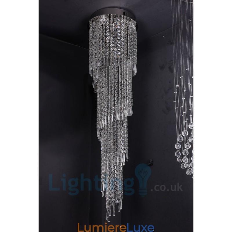 Plafonnier rond en cristal K9 moderne à encastrer, composé de 4 ampoules GU10 et 8 ampoules G4, longueur 150 cm