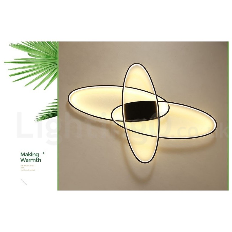 Plafonnier ovale moderne et contemporain en aluminium à intensité variable, idéal pour un salon, une chambre ou une applique murale.