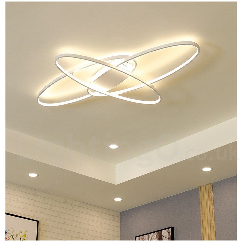 Plafonnier ovale moderne et contemporain en aluminium à intensité variable, idéal pour un salon, une chambre ou une applique murale.