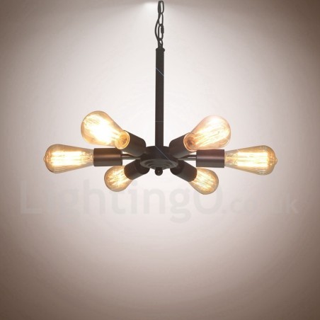 Suspension noire rustique rétro vintage à 6 lumières Suspension noire rustique rétro vintage à 6 lumières