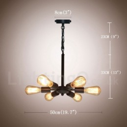Suspension noire rustique rétro vintage à 6 lumières