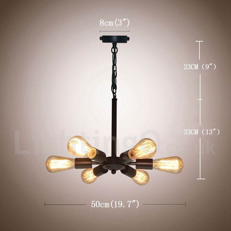 Suspension noire rustique rétro vintage à 6 lumières