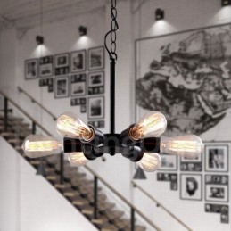 Suspension noire rustique rétro vintage à 6 lumières