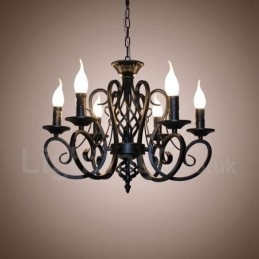 Lustre suspendu rustique rétro vintage noir et blanc à 6 lumières