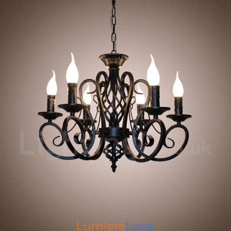 Lustre suspendu rustique rétro vintage noir et blanc à 6 lumières Lustre suspendu rustique rétro vintage noir et blanc à 6 lumières