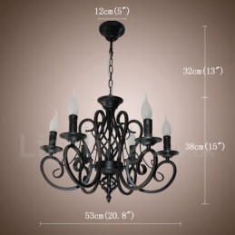 Lustre suspendu rustique rétro vintage noir et blanc à 6 lumières