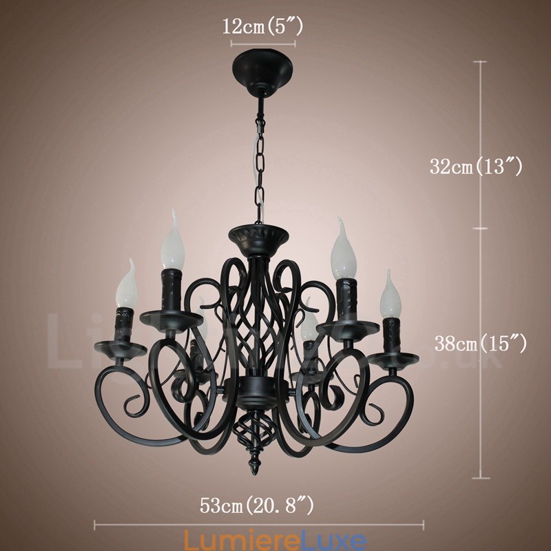 Lustre suspendu rustique rétro vintage noir et blanc à 6 lumières