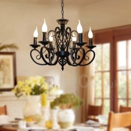Lustre suspendu rustique rétro vintage noir et blanc à 6 lumières