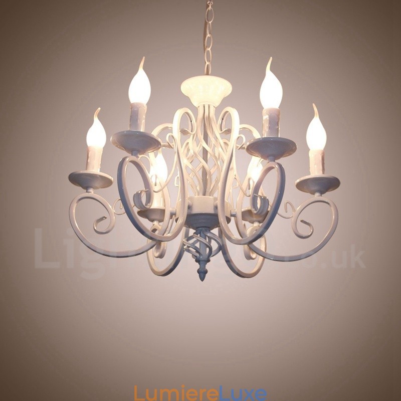 Lustre suspendu rustique rétro vintage noir et blanc à 6 lumières