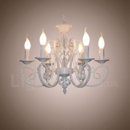 Lustre suspendu rustique rétro vintage noir et blanc à 6 lumières