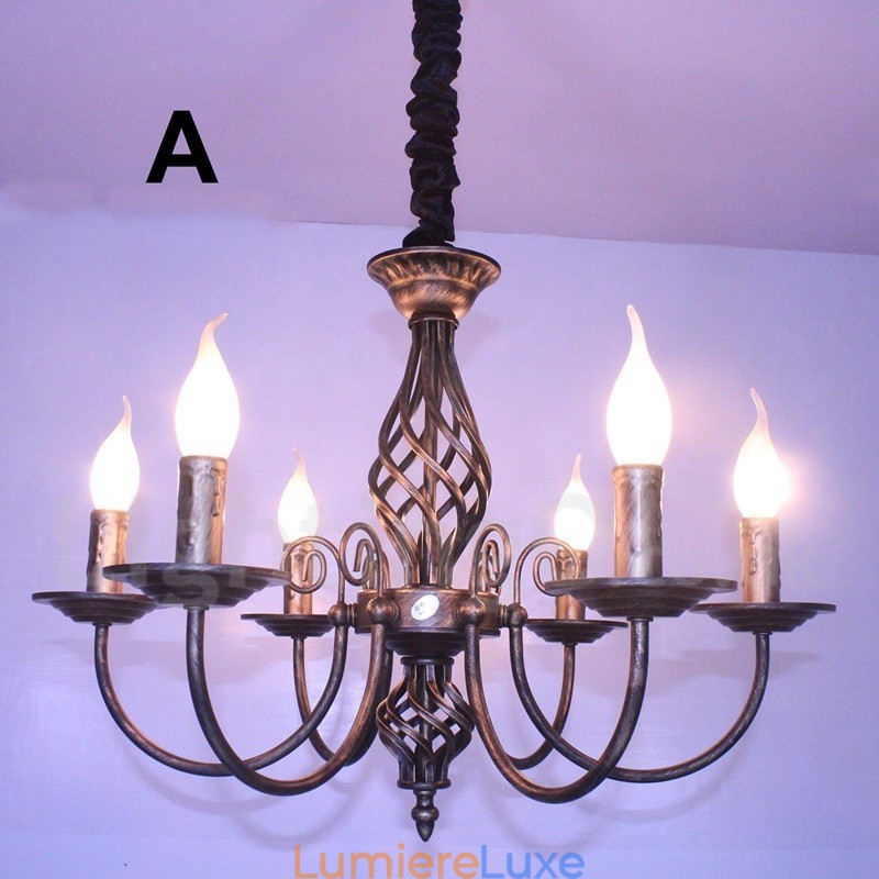 Lustre suspendu rustique rétro vintage noir et blanc à 6 lumières