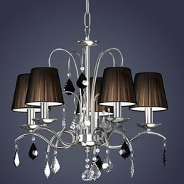 Lustre en cristal avec abat-jour en tissu et 5 lumières