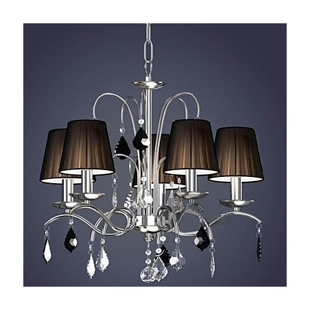 Lustre en cristal avec abat-jour en tissu et 5 lumières Lustre en cristal avec abat-jour en tissu et 5 lumières