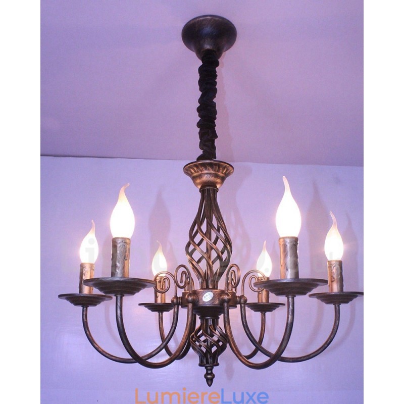 Lustre suspendu rustique rétro vintage noir et blanc à 6 lumières